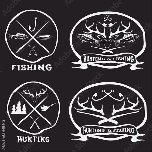 hunting and fishing vintage emblems set