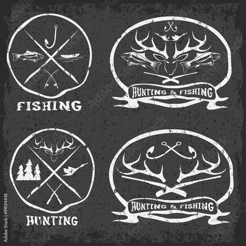 hunting and fishing vintage emblems set