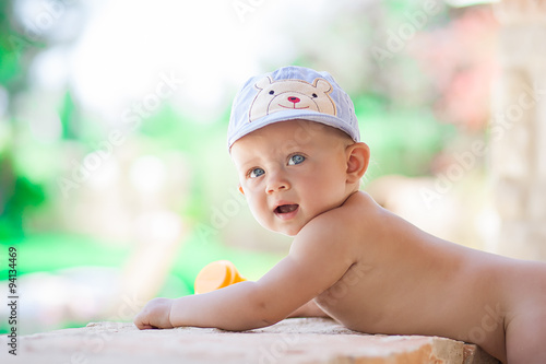 Picture of baby playing outdoors, love and happiness concept