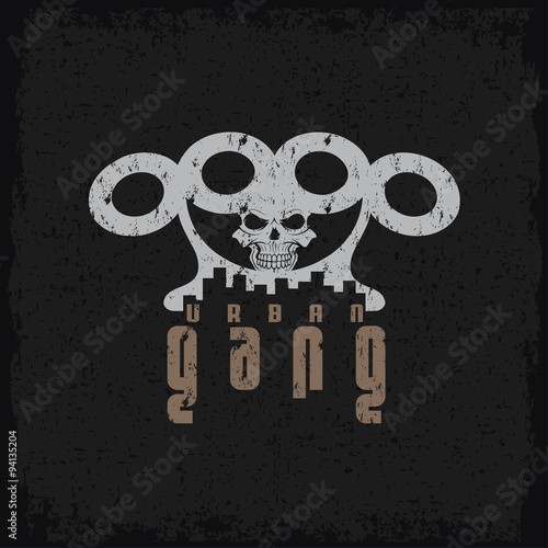 urban gang grunge emblem with brass knuckles and skull