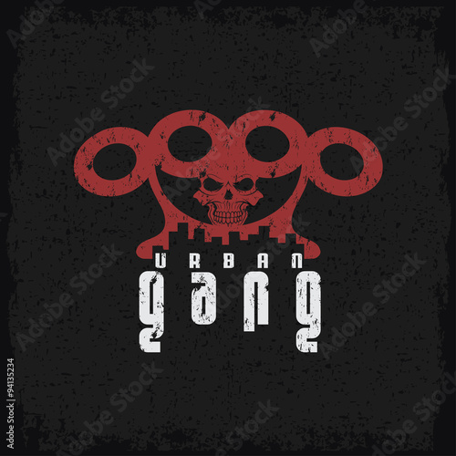 urban gang grunge emblem with brass knuckles and skull