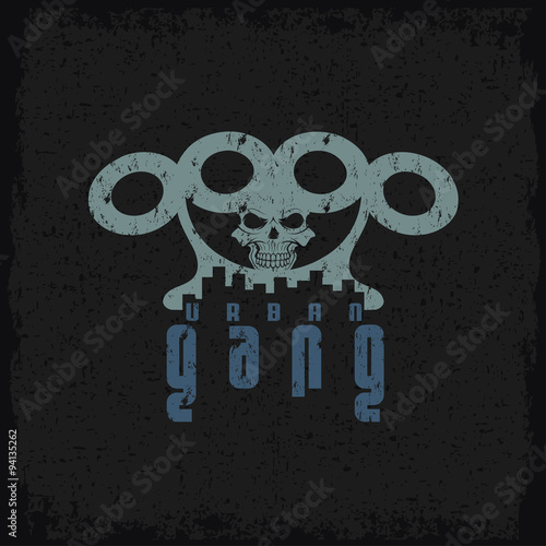 urban gang grunge emblem with brass knuckles and skull