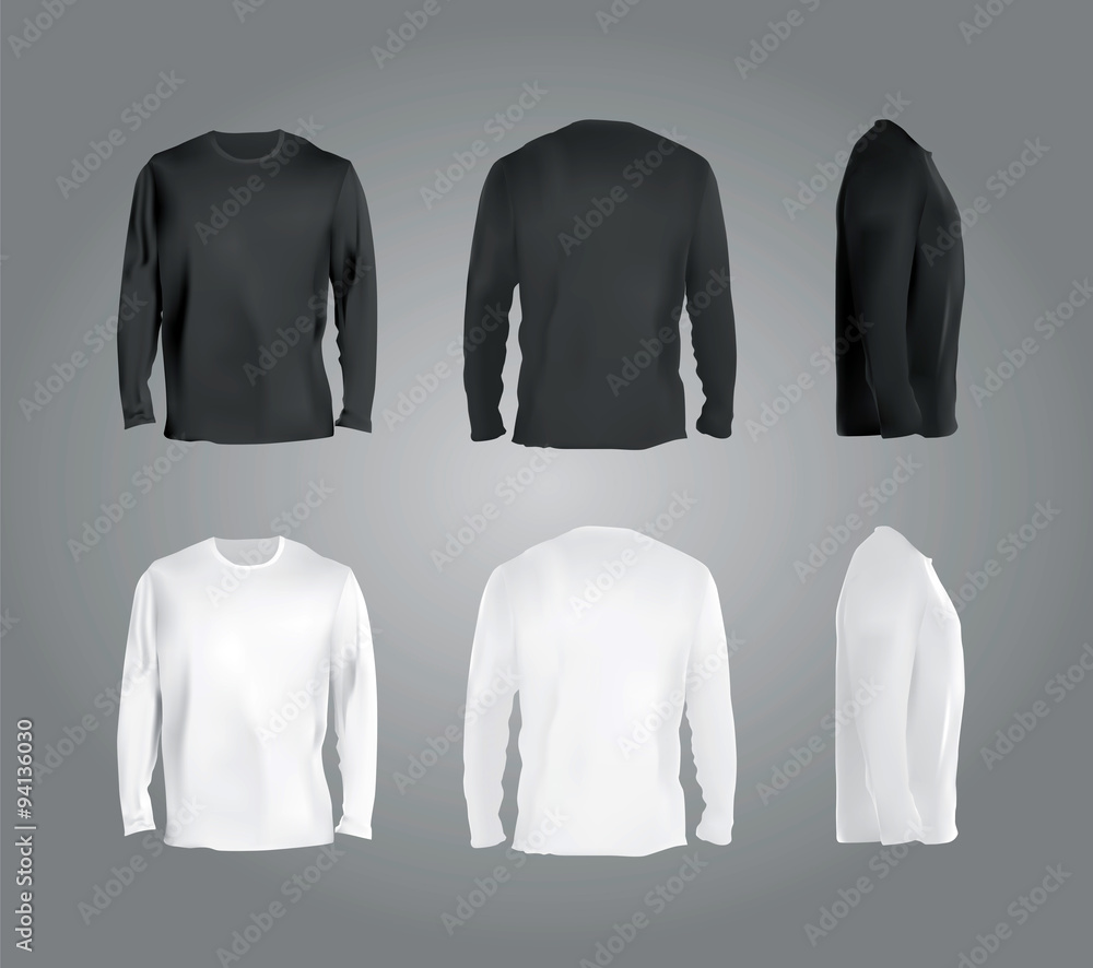 Long sleeved t-shirt templates collection, front, back, side view ...