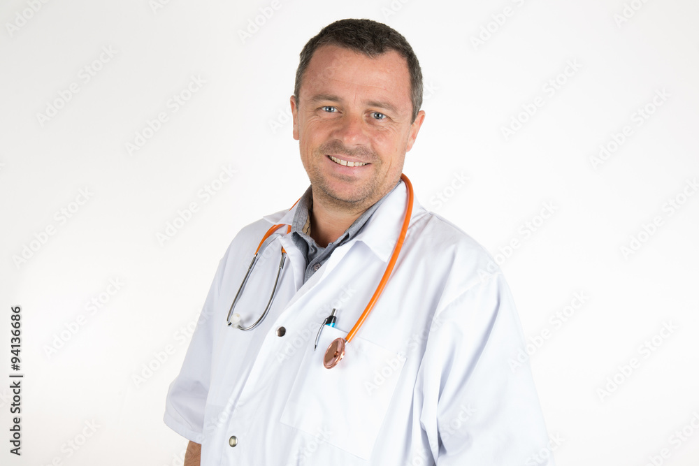 Smiling and handsome medical doctor isolated on white Smiling and handsome medical doctor isolated on white