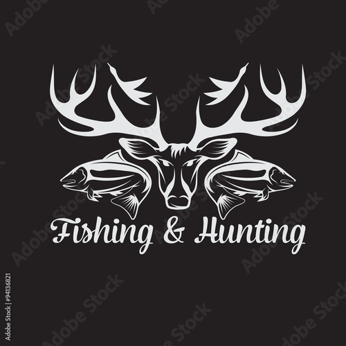 hunting and fishing vintage emblem vector design template