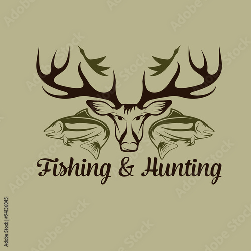 hunting and fishing vintage emblem vector design template