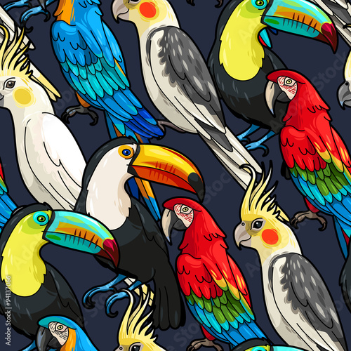 Seamless macaw and toucan
