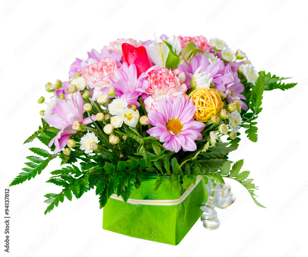 Naklejka premium beautiful bouquet of different flowers is isolated on white back