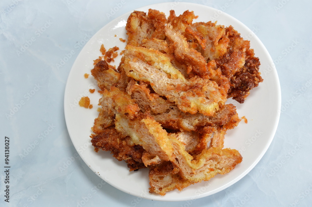 vegetable protein look like deep fried pork on dish vegetable protein look like deep fried pork on dish