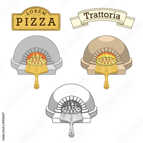 Trattoria pizza oven emblem design vector