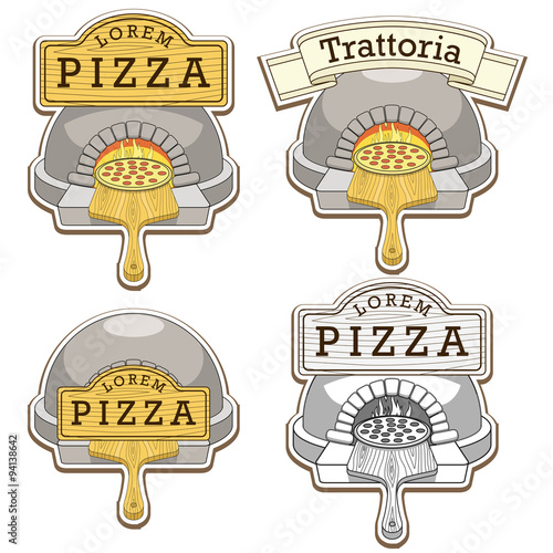 Trattoria pizza oven emblem design vector