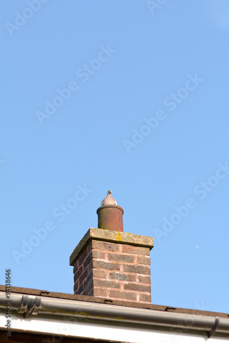 Pigeon (Columbidae) sitting in chimney pot on roof of house