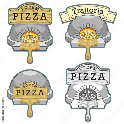 Trattoria pizza oven emblem design vector