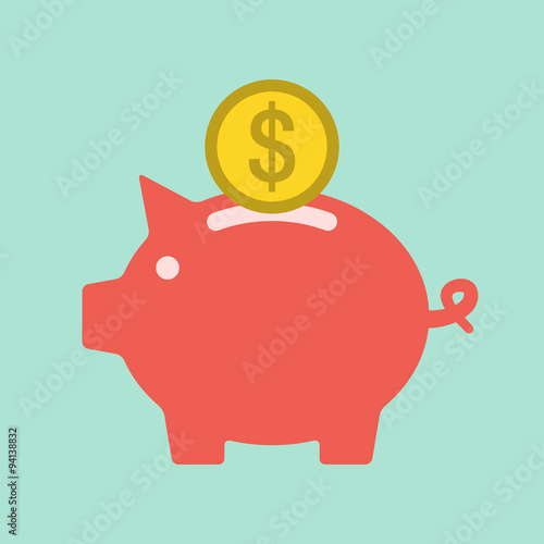 Piggy Bank Icon Flat