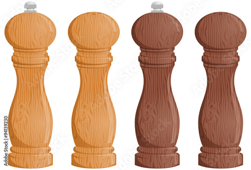 Salt and pepper mill / grinder set in two color schemes.