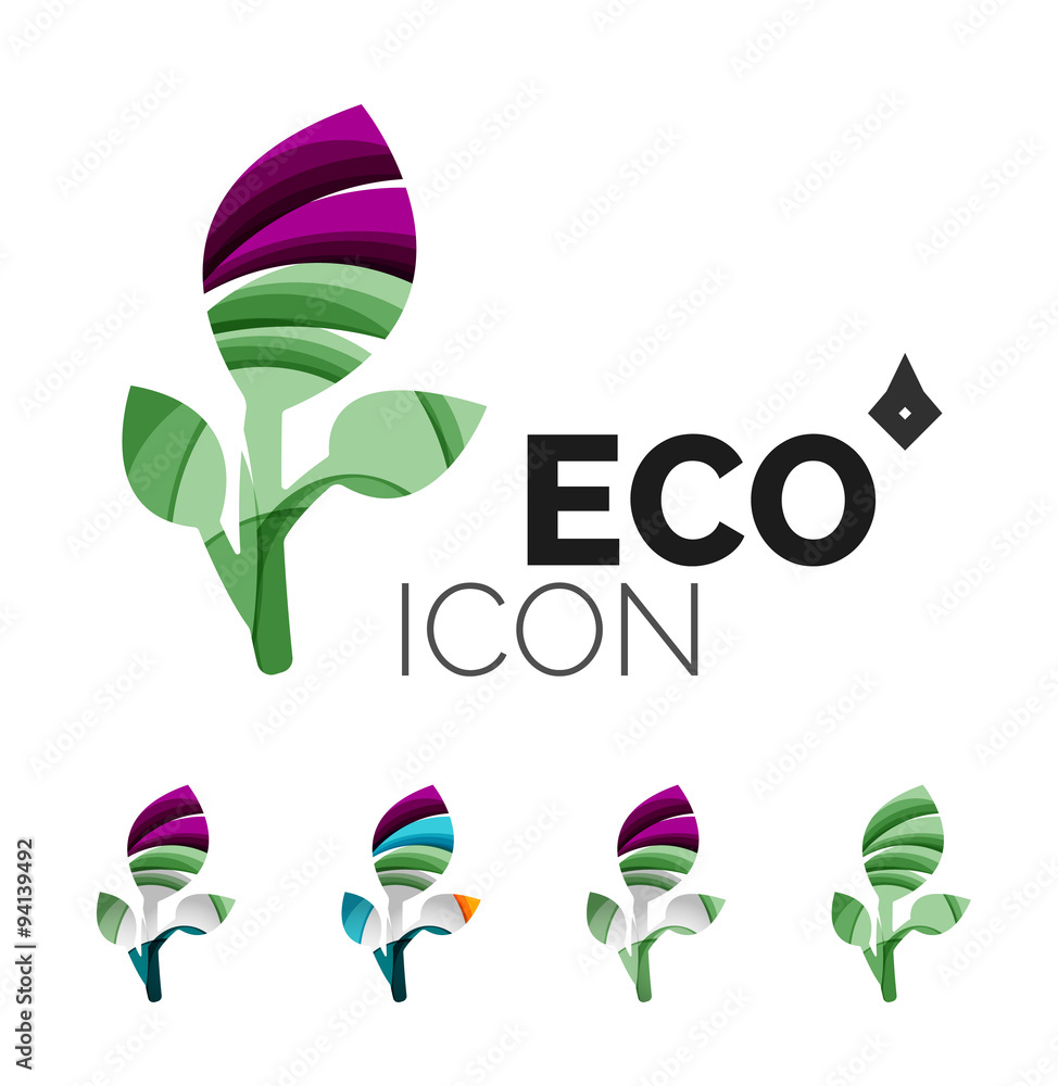Set of abstract eco leaf icons, business logotype nature