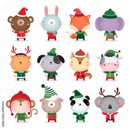 Canvas Print Collection of cute animals design with Christmas and winter them