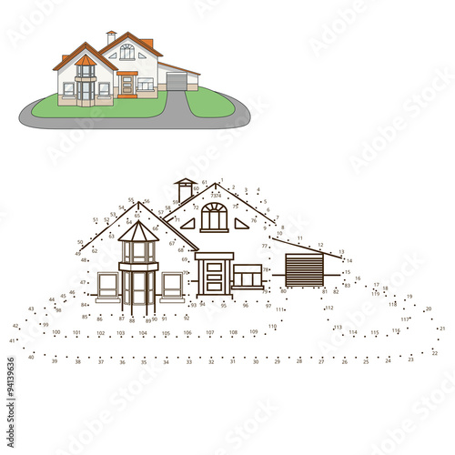 Draw house educational game vector illustration