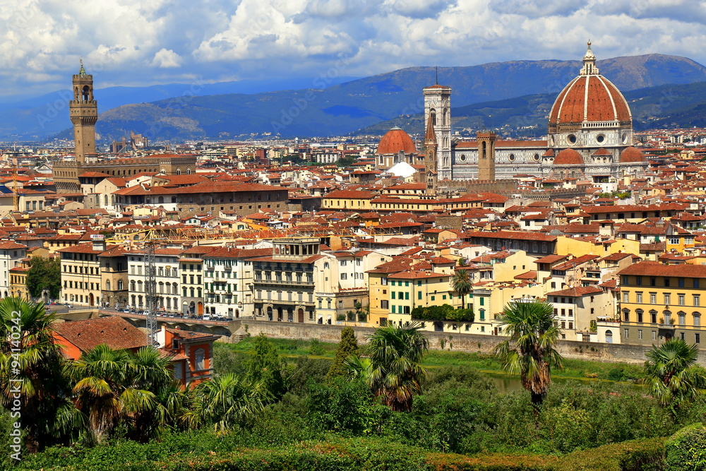 View on Florence city from the Piazzale Michelangelo in Italy