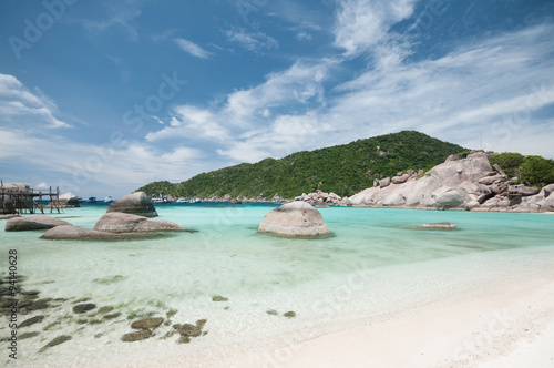 beautiful tropical beach with many rock