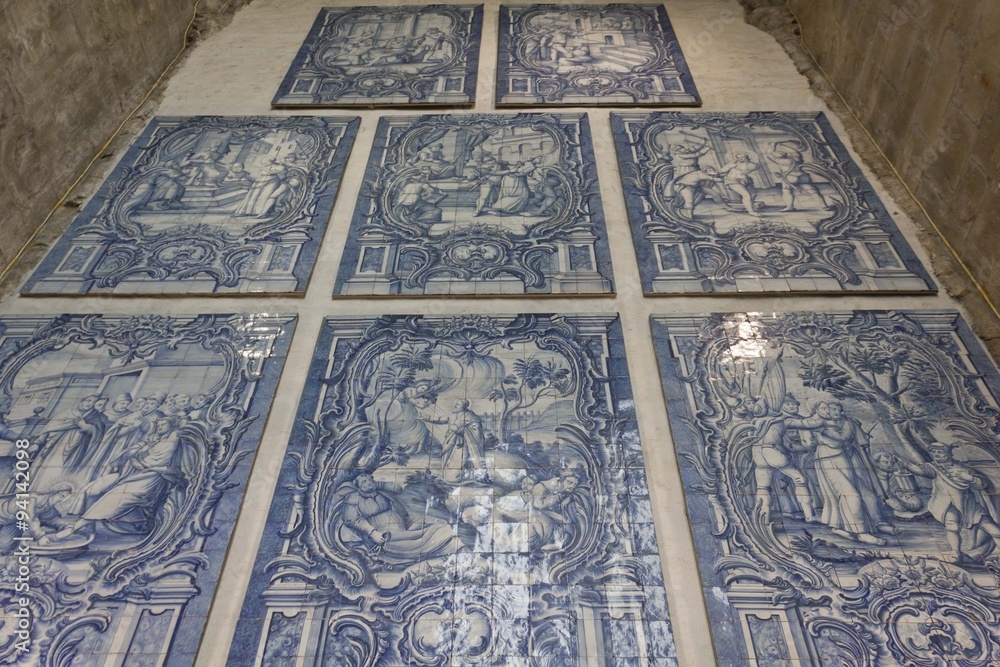 Blue Azulejos tile decoration inside Carmo Convent in Lisbon, Portugal
