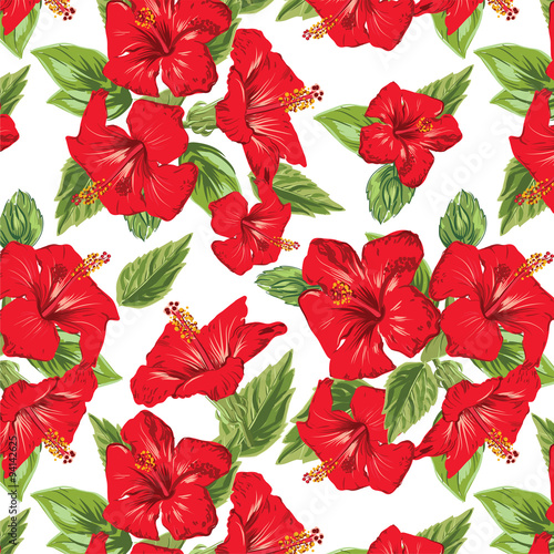 hibiscus flowers tropical seamless pattern 