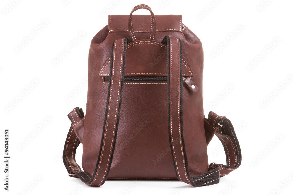 back of the brown backpack - obrazy, fototapety, plakaty 