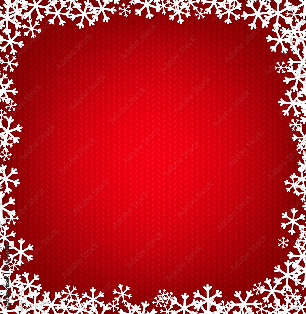 Red knitted Christmas background with snowflakes Red knitted Christmas background with snowflakes