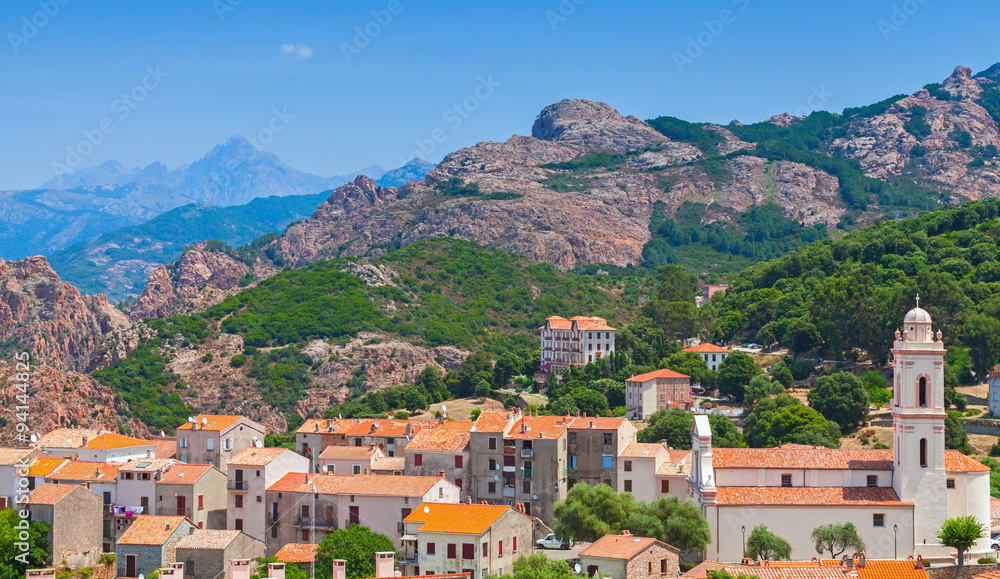 Corsican village landscape, old living houses Corsican village landscape, old living houses