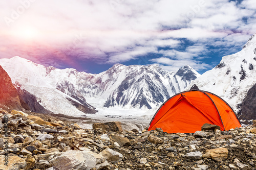 Red Tent in High Latitude Mountain Terrain