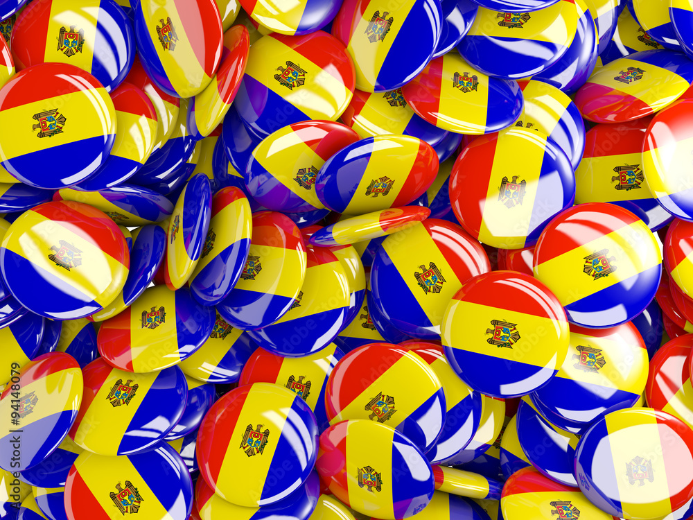 Background with round pins with flag of moldova