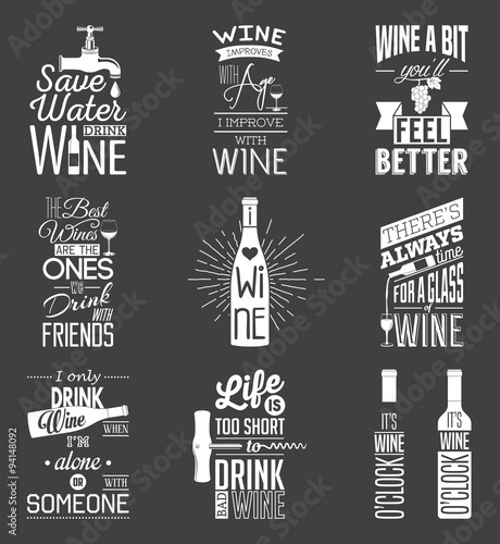 Set of vintage wine typographic quotes