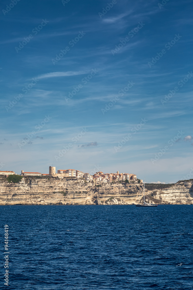 Bonifacio in Corsica perched on white cliffs above the Mediterra