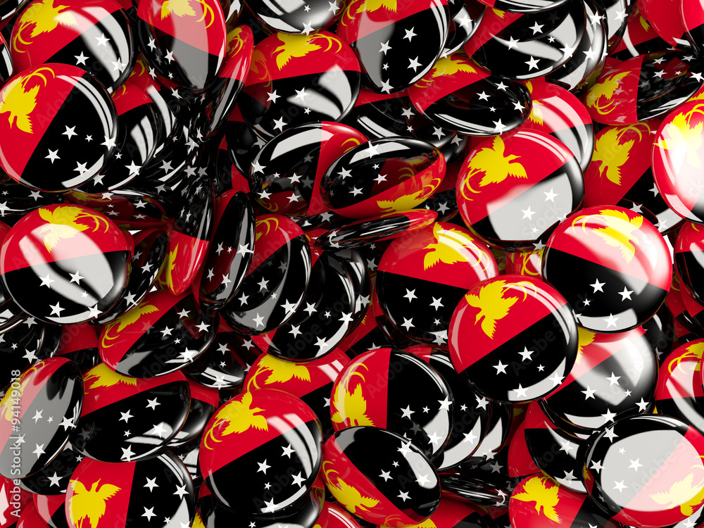 Fototapeta premium Background with round pins with flag of papua new guinea