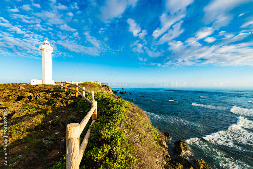 Lighthouse, sea, landscape. Okinawa, Japan, Asia.