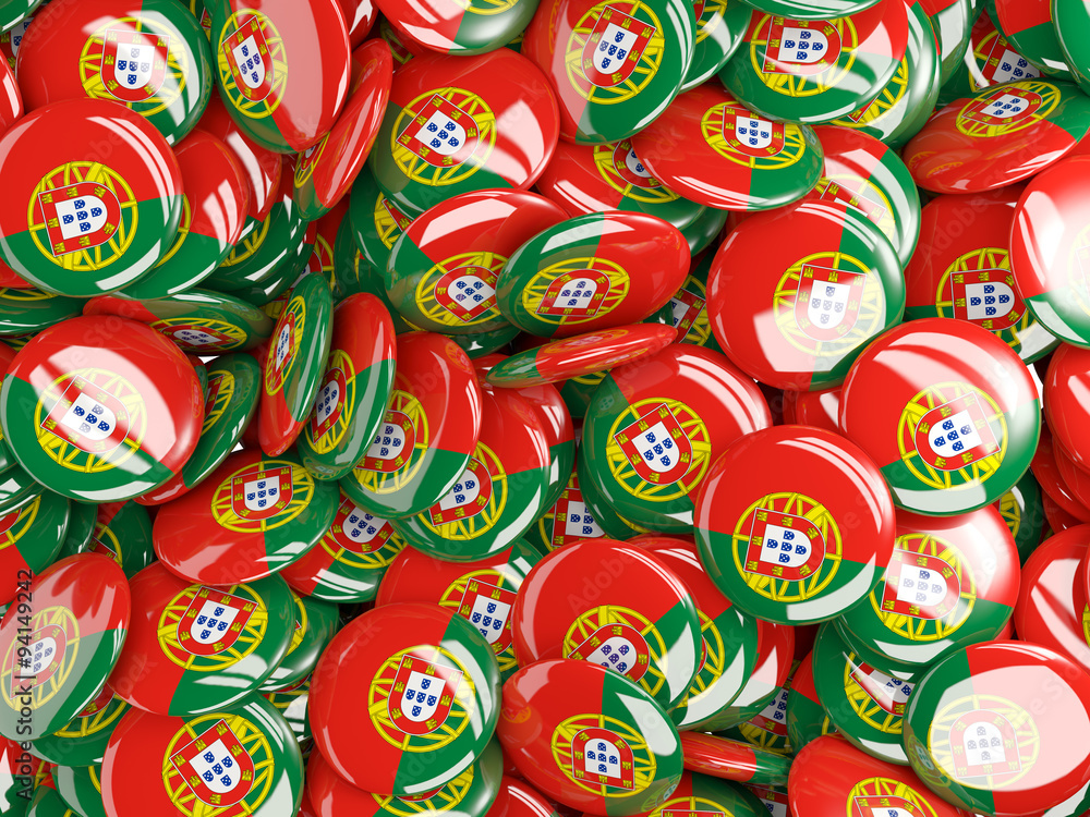 Background with round pins with flag of portugal