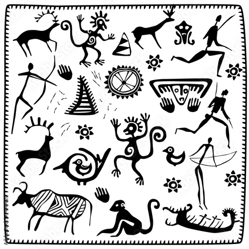 Set elements African petroglyph art