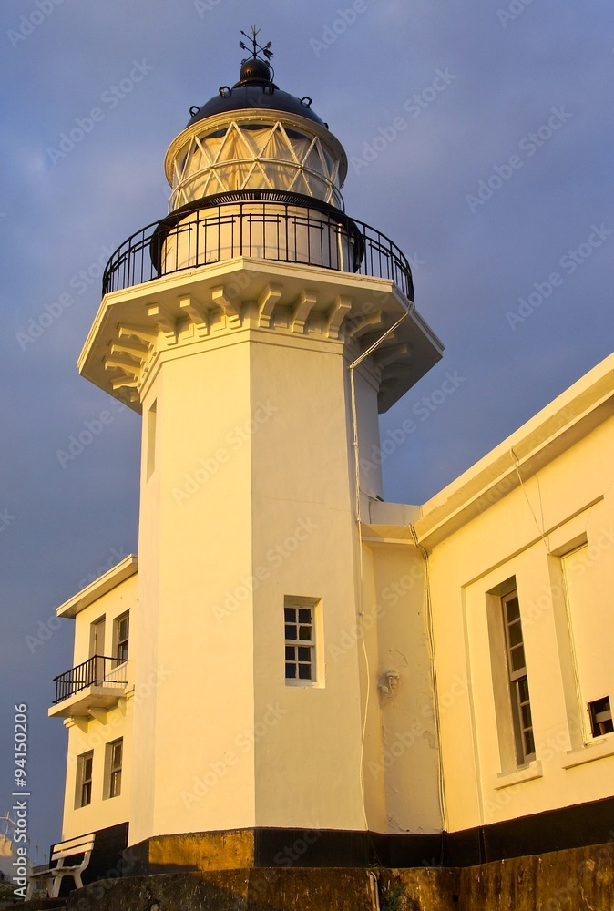 Cihou Lighthouse closeup during sunset in southern Taiwan