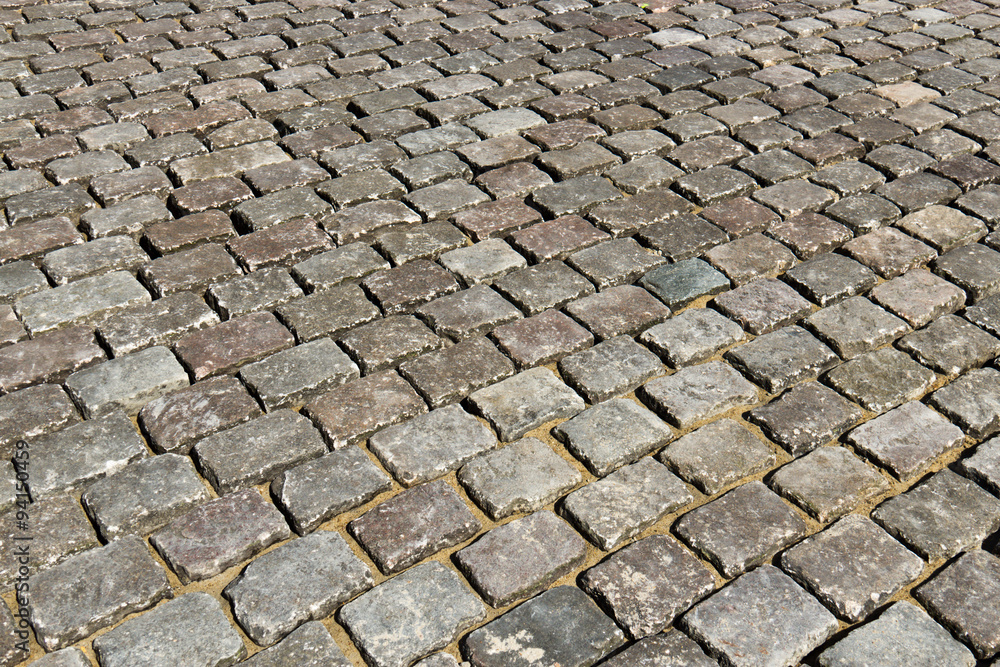 Close-up of cobblestone road - background Close-up of cobblestone road - background