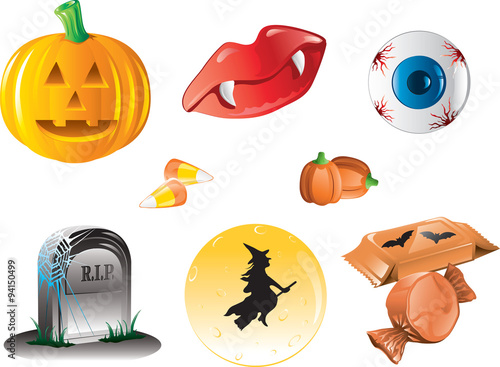 Illustration of different icons for Halloween photo