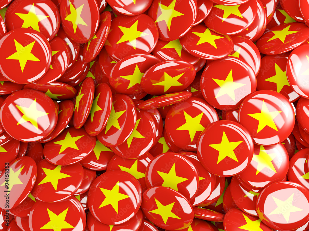 Background with round pins with flag of vietnam Background with round pins with flag of vietnam