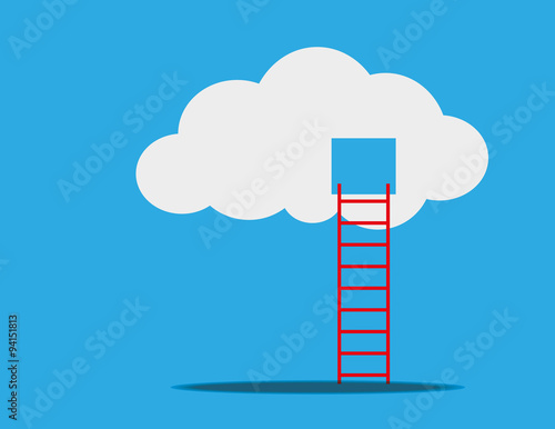 A step ladder reaches up to a white cloud in which a cut out square provides access to the services contained therein