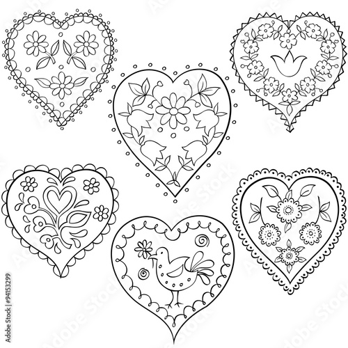 Set Hearts design Hand drawn 
