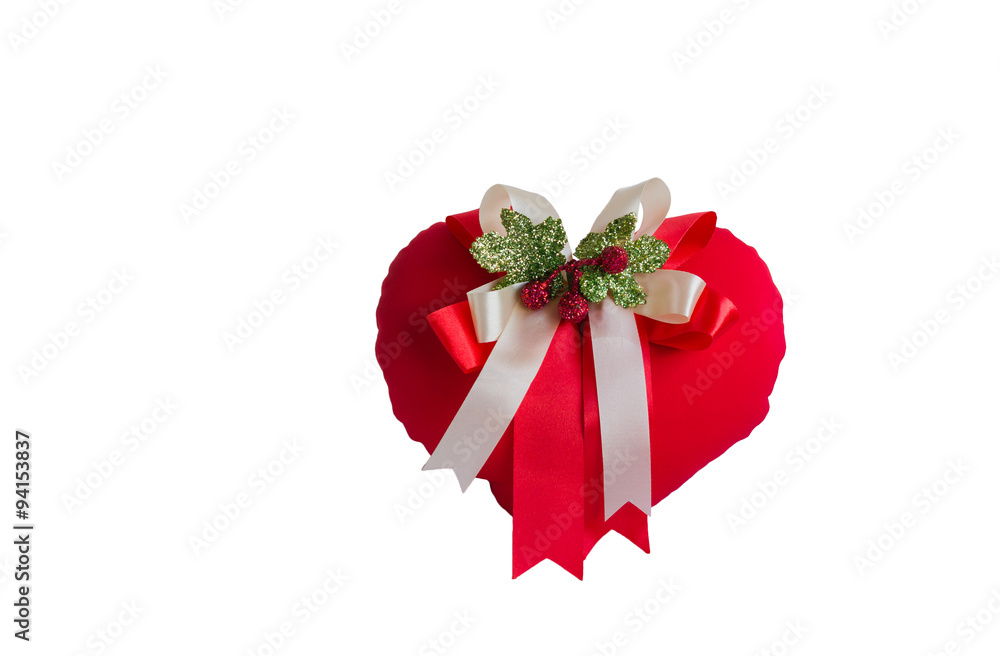 (with clipping path) Isolated red heart with ribbon on white background for new year or valentine gift and love concept picture decoration (with clipping path) Isolated red heart with ribbon on white background for new year or valentine gift and love concept picture decoration
