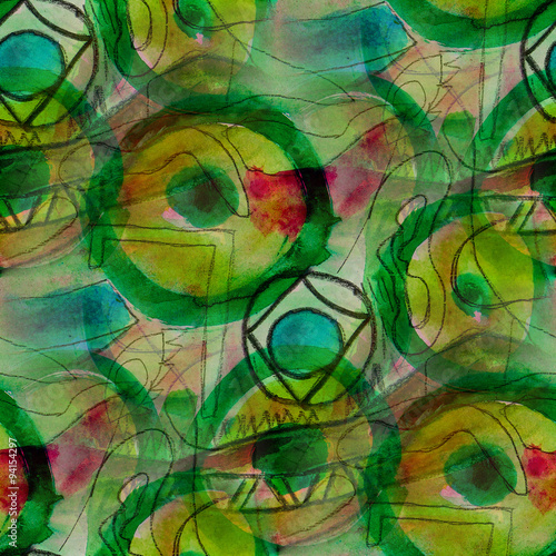 seamless background watercolor Picasso Style Green brush color