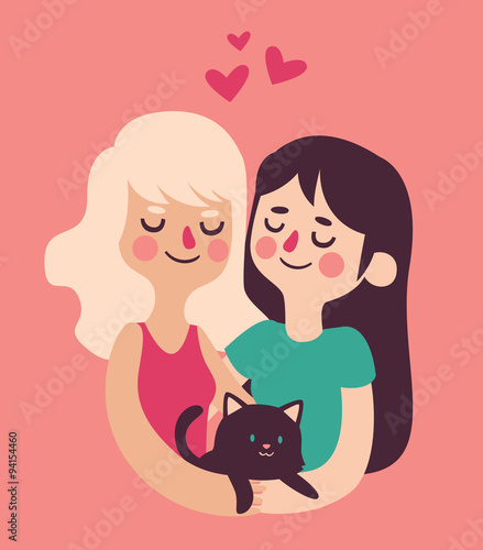 Cute couple with their cat