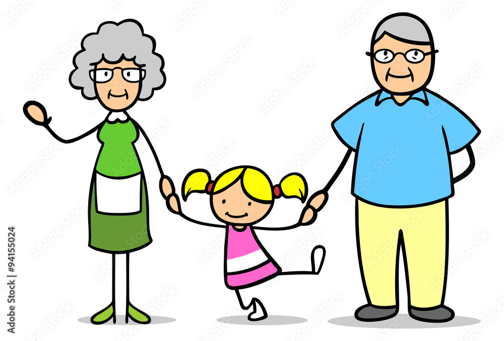 Großeltern mit Enkelkind an der Hand
