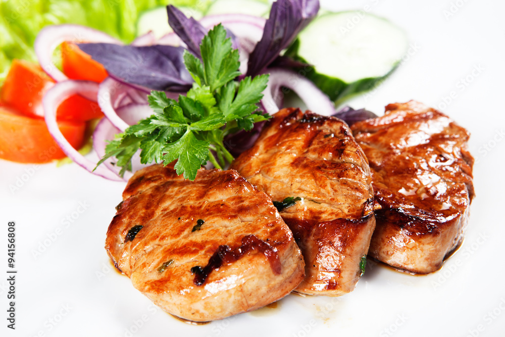 barbecue with sauce and vegetables barbecue with sauce and vegetables