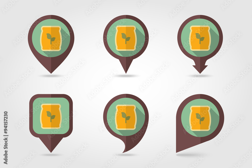 Fertilizer flat mapping pin icon with long shadow Fertilizer flat mapping pin icon with long shadow