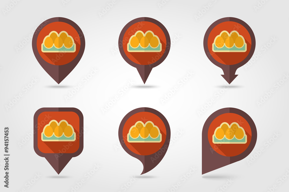 Chicken eggs in a tray flat mapping pin icon Chicken eggs in a tray flat mapping pin icon